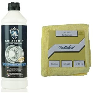 Polished Great Lion Extreme Metall Politur, Chrom Politur (450gram). Inklusie POLISHED Mikrofasertuch