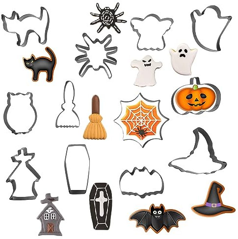 Jsdoin 12 Pieces Halloween Cookie Cutters, Stainless Steel Biscuit Cutter Set with Pumpkin, Witch Hat, Bat, Ghost, Skull, Shaped Mould for Pastry Baking Fondant Kids Clay, Halloween Decoration