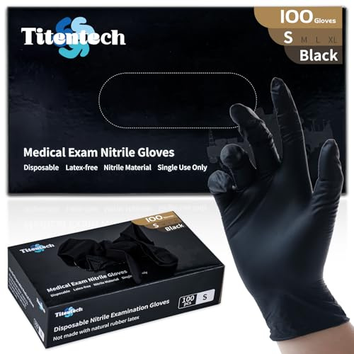 Titentech Disposable Nitrile Exam Gloves Black Cooking Gloves Disposable Food Safe 3mil 100PCS/BOX, Small, Chemical Resistance, Salon Work, Tattoos