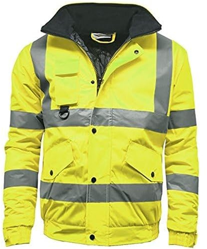 LABEL APPAREL Hi Vis Viz Bomber Jacket High Visibility Workwear Two Tone Safety Security Hooded Padded Waterproof Taped Seams Work Wear Coat Top Plus Sizes, Yellow, XL