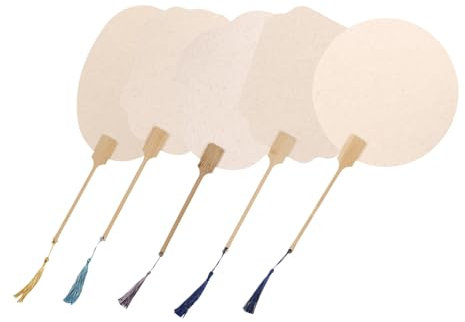 SEWACC Ventagli Di Carta Vuoti Fai Da Te Ventagli Portatili in Legno e Carta Per Ragazzo Ragazza e Artigianato Decorativi Per Cerimonie e Feste Confezione Da 5 Pezzi 21 Cm
