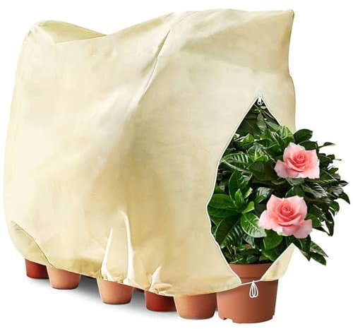 Azyvum Winterschutz für Pflanzen, 120 x 180cm Frostschutz Pflanzenabdeckungen, Winterschutz für Kübelpflanzen mit Reißverschluss und Zugband, Pflanzenschutz Winter Atmungsaktiv, Reißfest