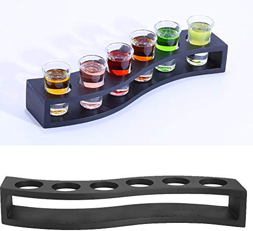 Jwthee Portabicchieri, Vassoio per bicchierini Bicchieri da liquore Porta cocktail Paletta per bevande in legno Espositore per bicchierini vintage Bicchiere da vino Vassoio da portata (Foro S6 nero)