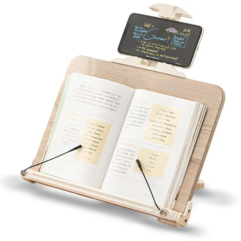 Leggio per Libri, ACTOYS Leggio da Tavolo, con 16 Altezze Regolabili, Leggio da Letto, Leggio con Porta Cellulare, Supporto Libri, Quaderni, Tablet e Spartiti, per Casa, Ufficio, Cucina, 34 x 28 cm