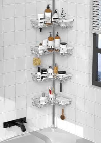 Kegii Telescopico Mensola Doccia - Mensola Bagno Angolare Porta Shampoo Doccia Argento Portaoggetti Doccia Acciaio Inox