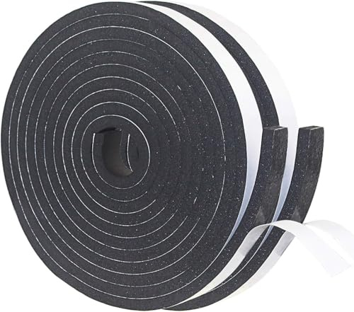Foam Insulation Tape Self Adhesive, 25mm(W) x10mm(T) x 5m(L),2pcs Weather Strip Foam Tape,Door Window Draught Excluder,Door Insulation Strip,Window Insulation,Soundproof, Anti-Collision,Shockproof