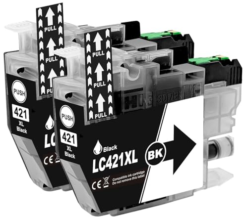 LC-421XLBK Cartuccia d'inchiostro Nero Compatibile per Brother LC-421 LC-421XL LC421 LC421XL per DCP-J1050DW MFC-J1010DW DCP-J1140DW DCP-J1800DW Stampante (Nero*2)