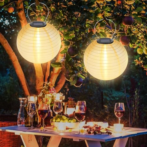 2 farolillos solares para exteriores: 30 cm Lanterns Solar Outdoor Sensor de luz, farolillo LED, resistente al agua, luz blanca cálida, funciona con energía solar, farolillo de jardín, guirnalda de