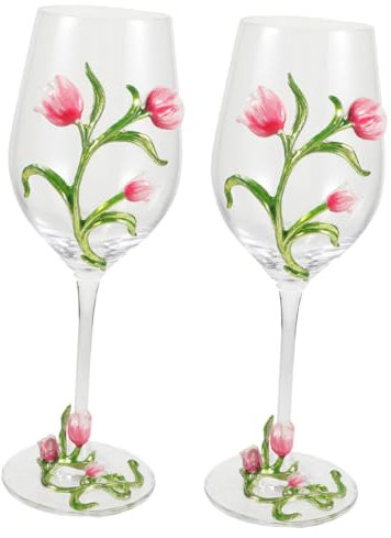 GRIRIW 2piezas Copa De Vino De Tulipán Relieve Para Fiestas y Celebraciones Vaso Elegante Para Bebidas Para Restaurantes y Eventos Sociales