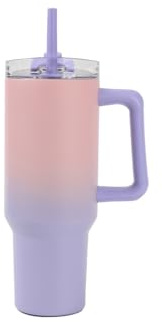 IDRINK - Tumbler borraccia termica da viaggio, 1,2 Lt con manico e cannuccia (Rosa/Lilla)