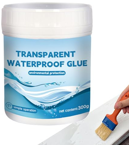 Adhesivo Impermeable Transparente, Sellador Impermeable Transparente 300g, Pegamento Antifugas con Guantes y Cepillo para Interiores Exteriores Techos Paredes Baño Jardín