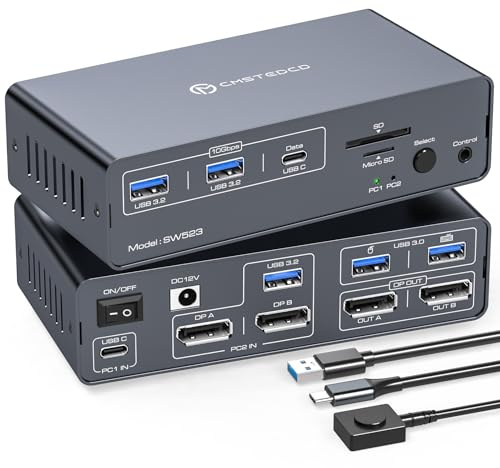 CMSTEDCD KVM Docking Station 4K120Hz Displayport USB C KVM Switch 2 PC 2 Monitore Displayport 13-in-1 Dual Monitor KVM-Switches für Laptop & Desktop mit 1 USBA-Kabel und 1 USBC-Kabel