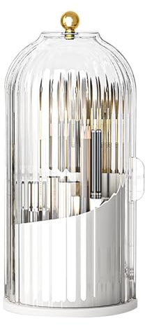 Rixotix Make Up Kosmetik Organizer, 360 drehbarer Make-up-Pinselhalter, Organizer, transparent, staubdicht, Make-up-Pinsel-Organizer mit Deckel für Schminktisch, Badezimmer, Schlafzimmer