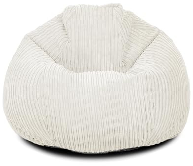 Extra Large Corduroy Ready Filled Adult Bean Bag - Lightweight Comfortable Beanbag Lounger Chair for All Ages - Recliner Breathable Fabric Gaming Seat for Bedroom Lounge 92(H)x102(W)x102(D)cm (Ivory)