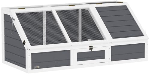 PawHut Casa para Tortugas de Madera, Terrario para Reptiles sin Base con Tapas Abatibles, Puerta Frontal Abrible y Pestillos de Seguridad, Caseta para Tortugas, 120x55x50 cm, Gris Claro