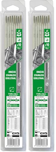 GYS - ELECTRODES Inox 316L ø2, 5 - Blister de 10 - CONSOMMABLE Soudure Arc/MMA - Toutes positions - A L'electrode - Amorcage Des 40V (Lot de 2)