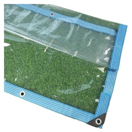 1pc PEVA Transparent Tarpaulin Outdoor Waterproof Fence Greenhouse Film Rainproof Cloth Pets House Raincover Plant Tarp(PEVA-Blue Edge,2mx4m)