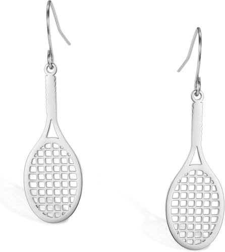 Örhängen Tennisklubba Rostfritt Stål Dainty Tennisracket Hänge Örhängen för Kvinnor Sport Tennisfan Smycken Tjejer Spelare Gåva, Silver- Tennis