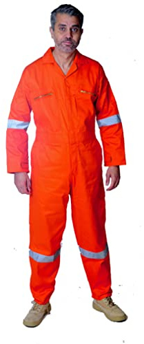 GRS Reflective Tape Boiler Suit Coverall Overalls Zip Pocket Safety Workwear (Orange, 3XL - 53' Chest)