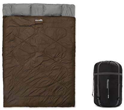 Where Tomorrow Doppelschlafsack 190 x 150 cm - 2-Personen Schlafsack, Deckenschlafsack, Hüttenschlafsack - wasserabweisend, atmungsaktiv, 300 g/m² - für Reisen, Camping, Outdoor - Braun