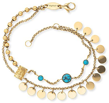 Engelsrufer Damen Armband Boho aus vergoldetem Edelstahl mit drei türkisen Steinen und Lebensbaum Symbol Anhänger - in zwei Längen verstellbar - nickelfrei