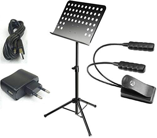 ADAM HALL SMS2 + SLED2ULTRA + SLEDPSUSB - Zerlegbarer Notenständer + LED-Notenpultleuchte + Netzteil (8x Leuchtdioden, 2x Schwanenhälse) Flexilight Minilight SLED 2 Ultra