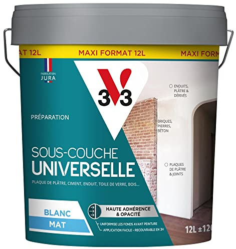 V33 SOUS-COUCHE UNIVERSELLE, Préparation avant peinture et papier peint, multi-supports, Blanc mat, 12L