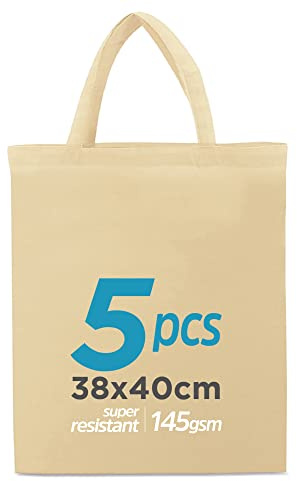 Shoppingkassar med 2 korta handtag 38 x 42 cm naturfärger | otryckt | Cottonbagjoe | Bomullspåsar för målning | tygpåse | DIY | byggullpåse | presentpåse | jutepåse | tygväskor