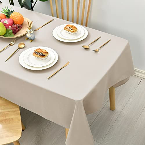 Hiasan Glatt Tischdecke Fleckenabweisend Tischtuch mit Lotuseffekt Leicht Wasserabweisend Tischwäsche, Beige, 130x160cm
