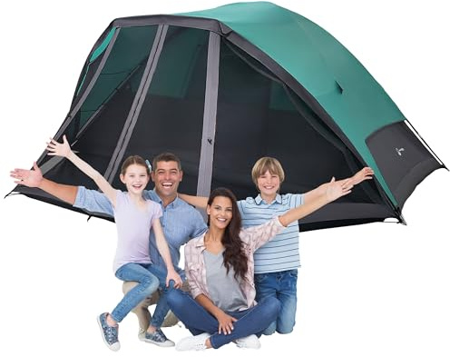 6 Person Camping Tent - Water-Resistant Cabin Style Outdoor Shelter with Built-in Screen Tent and Carrying Bag by Wakeman Outdoors (Teal)