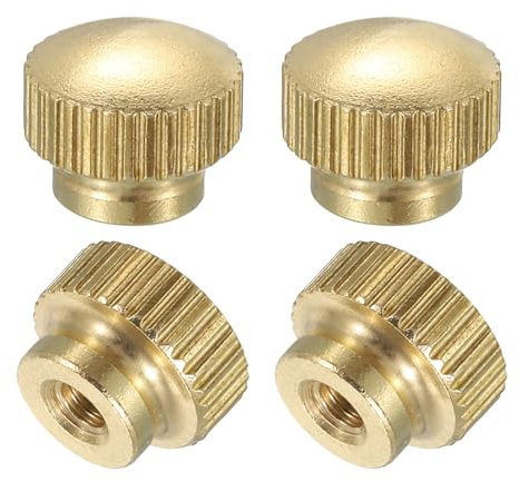 sourcing map Knurled Thumb Nuts, 4Pcs M3 x D10mm x H8mm Brass High Head Blind Hole with Collar High Head Blind Hole Round Knobs Fasteners for 3D Printer Parts, Machine Tools