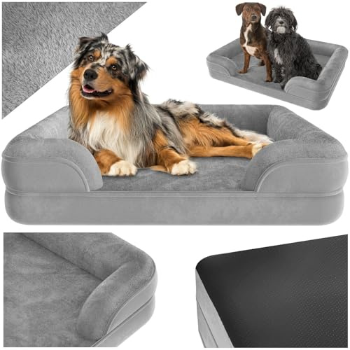 tectake® Lettino per Cani Ergonomico, Cuccia Ortopedica, Bordo Alto, Lettino Cane con Rivestimento in Peluche Impermeabile, Imbottitura in Memory Foam, Antiscivolo - 94x72x18 cm