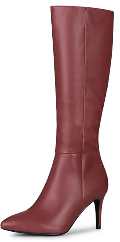 Allegra K Bottes hautes à bout pointu avec fermeture éclair latérale et talon aiguille pour femme, bordeaux, 37 EU