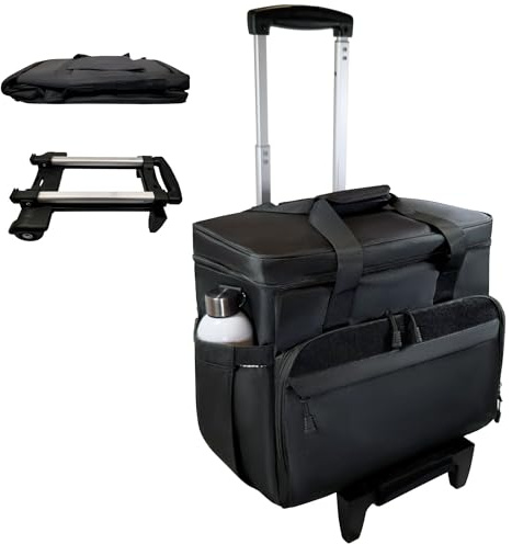 DERABY Rullande lärare tygväska med hjul och laptopfack, lärarväska med hjul för undervisning, avtagbar vagn, kontor, hantverk, svart, på hjul, Svart, På hjul