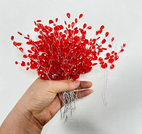 Confezione da 30 plettri floreali a goccia e morbidi steli in acrilico, 16,5 cm, bouquet di bacche artificiali, rametti di fiori con perline, per ghirlande, bracciali, fermagli per capelli da sposa