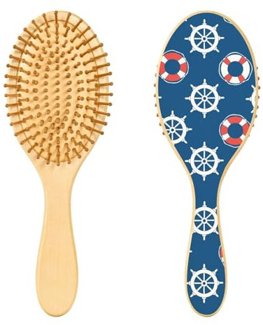 Wooden Hair Brush, Rudder Lifebuoy Navy Nautical Hairbrush for Long Short Curly Thick Thin Hair,Women Men Boys Girls Hair Brush
