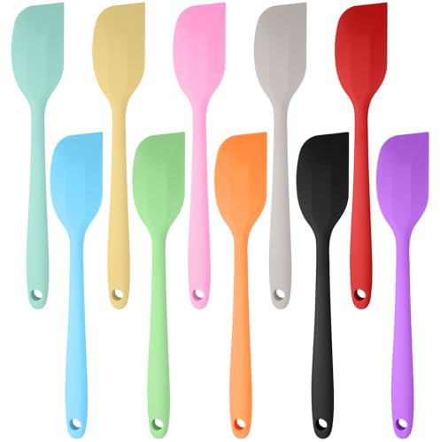 TESSTSY 10 Pezzi Leccapentole Silicone Professionali, Spatole Colorate per Cucina, Utensili Cucchiaio, Piccola Spatola per Cuocere e Miscelare