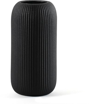 Moderne Keramik Vase, Weiß, Gerippt, Zylindrische Form (Schwarz)