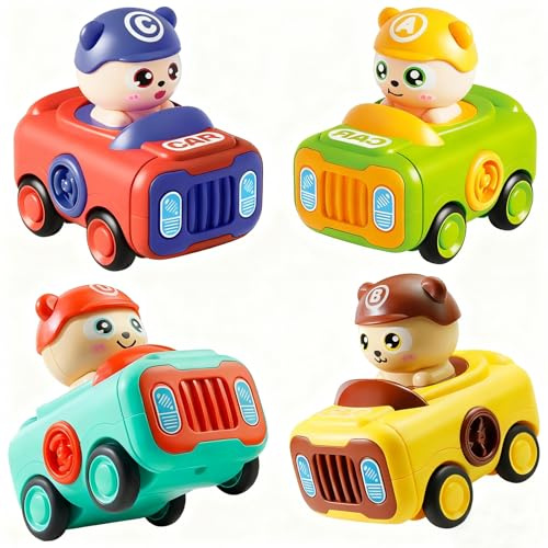 Cylora Petite Voiture Enfant 1 2 3 Ans, Lot de 4 Voiture Jouet Bebe 1 an, Animaux Mignons Camion Jouet, Jouets Friction VéhiculesJeux Éducatifs idee Cadeau pour 9 12 18 24 Mois Garçons Filles