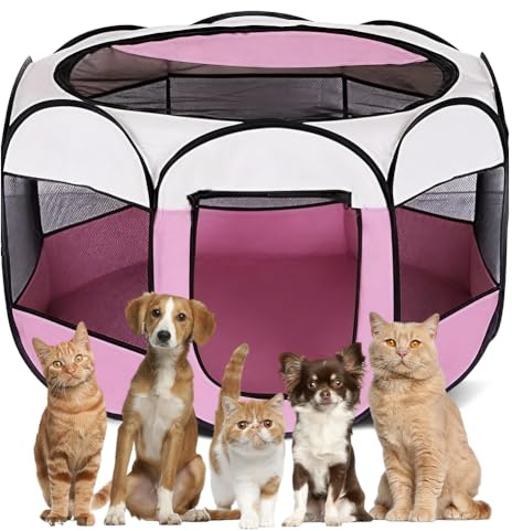Enclos pliable pour chiot - 74 x 74 x 43 cm - Pour chiots et chats - Enclos pour petits animaux - Pour la maison - Enclos pour chiens, chats, lapins - Intérieur et extérieur - Rose