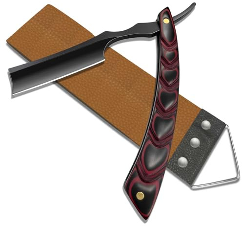 M&LD Cut Throat Razor Kit Reusable Stainless Steel Razors for Shaving Single Edge Razor Blades with Leather Sharpener for Home & Salon Straight Razor Gifts for Farthers