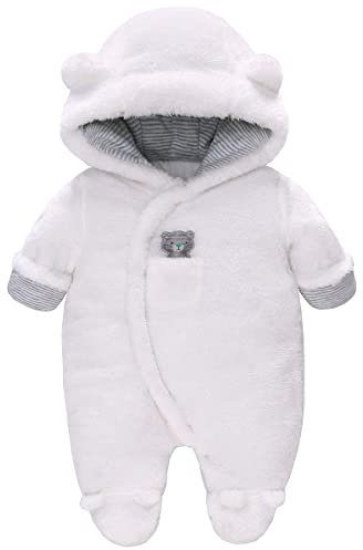 Baby Winter Schneeanzug Baby Strampler, Junge und Mädchen Einteiliger Anzug mit Kapuze, Kleinkind Oberbekleidung Schneeanzug Set Dick und Warm,Weiß 0-3 Monate