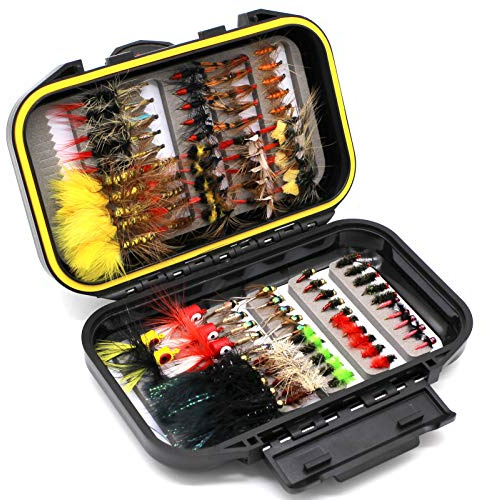Fly Fishing Flies Assortment Kit Dry Wet Nyphms Tenkara Popper Streamer Woolly Bugger for Trout Bass Salmon Steelhead with Fly Box (100PCS Fishing Flies Kit)