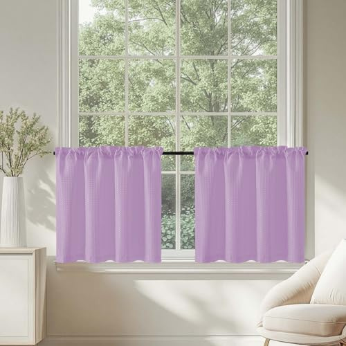 TOPICK Tende semitrasparenti per finestre con passante, corte, schermanti, con motivo a nido d’ape, per piccole finestre, camper, casa di campagna, 2 pezzi, 90 x 60 cm (larghezza x altezza)