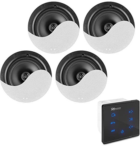 Power Dynamics A100B Bluetooth Ceiling Speaker System with Wall Mounted Touch Panel Amplifier, 4x 2-Way Ceiling Speakers, USB Micro SD MP3 Playback & Remote Control