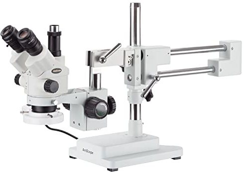 AmScope - Microscopio stereo simul-focale 3.5X-90X con luce fluorescente -