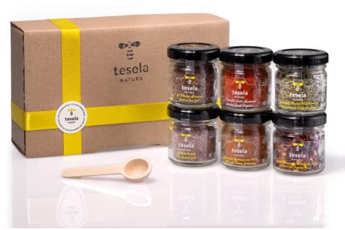Coffret composé de 6 pots d'épices du monde et de flocons de sel : différents sels et épices pour vos plats et barbecues, cadeaux d'affaires, détails pour les invités