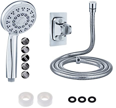 B3AD Pommeau Flexible Tuyau de Douche universel 2 mètres 5 Modes de Jet d'Eau G1/G2 En Acier Inoxydable Avec Support Douchette Pomme Adhésif économie d'eau haute pression Instal Facile