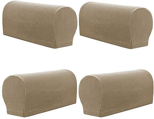 PBIEHSR Arm Rest Covers, Set of 4 Stretch Armchair Couch Armrest Chair Covers for Furniture Protector, Anti-Slip Sofa Chair Arm Caps Spandex Polyester Slipcovers(A-Sand4)