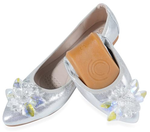 MACHSWON Women's Ballet Flats Sparkly Rhinestone Wedding Ballerina Shoes Foldable Portable Comfort Slip on Flat Shoes Silver